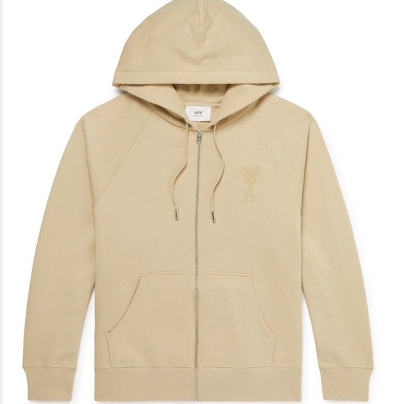 AMI PARIS FULL ZIP BEIGE HOODIE - Picture 1 of 5